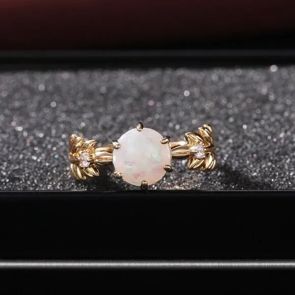 🌸 Dainty Opal CZ Gold Plated Beautiful Fashion Leaf Trendy UNVN12038 - Picture 2 of 5